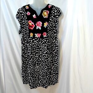 Kirundo Floral Embroidered Midi Dress Size XL Navy and White